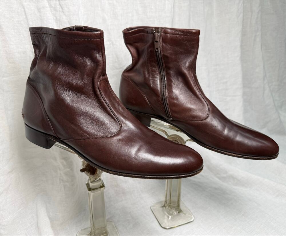 VTG 70s BALLY OF SWITZERLAND Brown Leather Side Zip Ankle Dress Boot Barry Rare